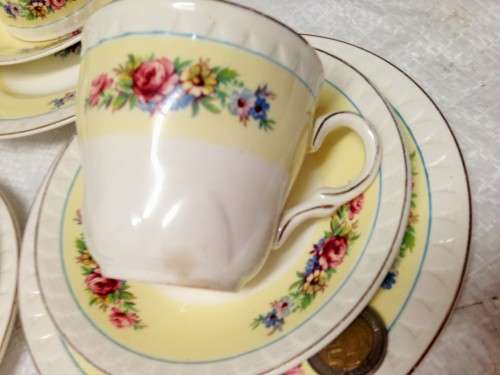 4 Trio -*12 piece Pink Roses *BARRATS* STAFFORDSHIRE *England ceramic Vintage