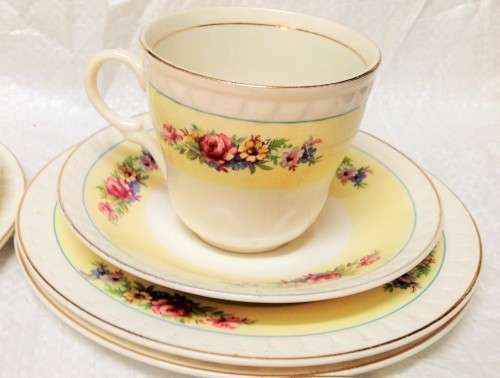 4 Trio -*12 piece Pink Roses *BARRATS* STAFFORDSHIRE *England ceramic Vintage