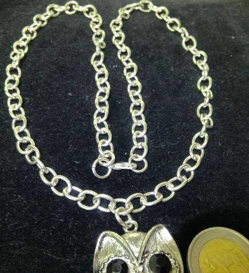 Necklace Articulated Owl Has Black eyes Crystals Silver Tone Metal Chain LOOK At My BUY NOW LISTING
