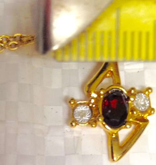 Post-Ordered Circa 1965to1975 Golden Pendant with Garnet at Center + Juxtaposing Diamond Chips LOOK
