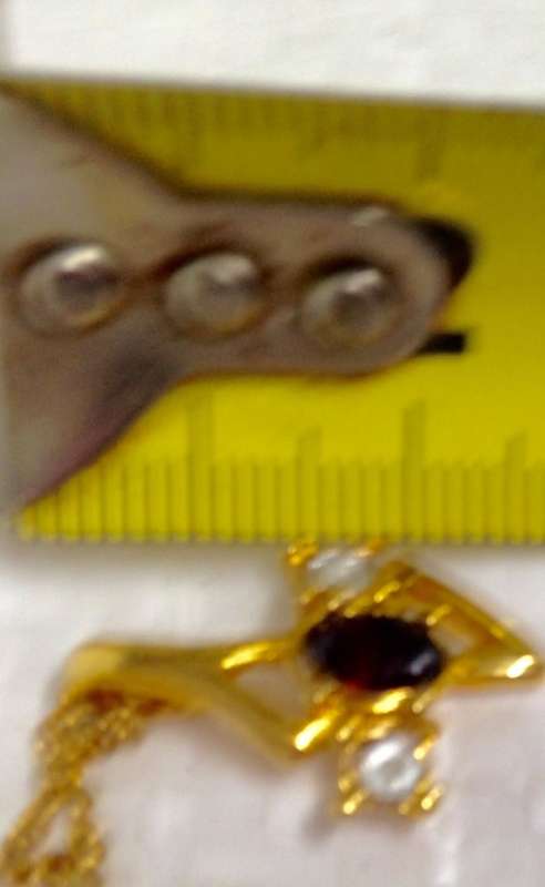 Post-Ordered Circa 1965to1975 Golden Pendant with Garnet at Center + Juxtaposing Diamond Chips LOOK