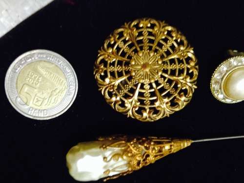 **RARE*Vintage*Hat PIN+BroochFiligree+Earrings clipon GREAT COUNTRY HOME DECOR*L@@K