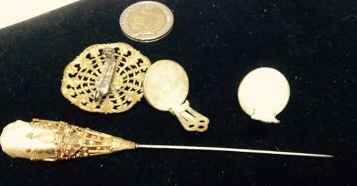 **RARE*Vintage*Hat PIN+BroochFiligree+Earrings clipon GREAT COUNTRY HOME DECOR*L@@K