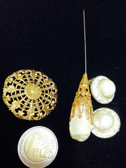 **RARE*Vintage*Hat PIN+BroochFiligree+Earrings clipon GREAT COUNTRY HOME DECOR*L@@K