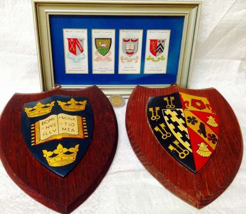 3 items 2 wood SHIELDS* RODGER high St. OXFORD England+I Framed Cigarette Cards