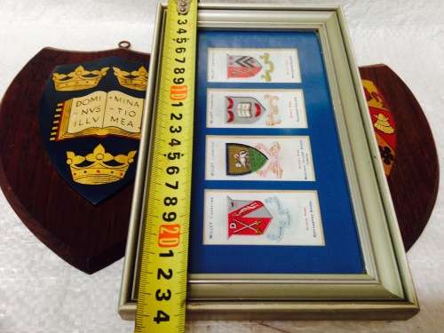 3 items 2 wood SHIELDS* RODGER high St. OXFORD England+I Framed Cigarette Cards