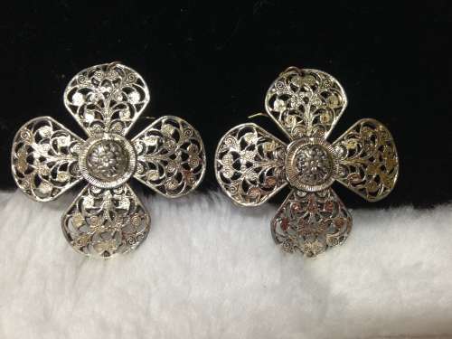 Earrings - Gilt Filigree gold Tone metal clip on  LOOK At My BUY NOW LISTINGS NO WAITING
