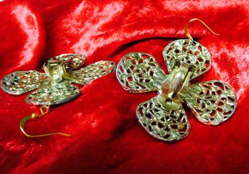 Earrings - Gilt Filigree gold Tone metal clip on  LOOK At My BUY NOW LISTINGS NO WAITING