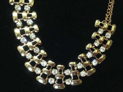 NECKLACE -Bib 2 Strand ROSE GOLD +CRYSTALS faceted diamond cutGOLD Tone METAL+ dress ring