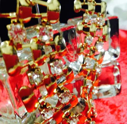 NECKLACE -Bib 2 Strand ROSE GOLD +CRYSTALS faceted diamond cutGOLD Tone METAL+ dress ring