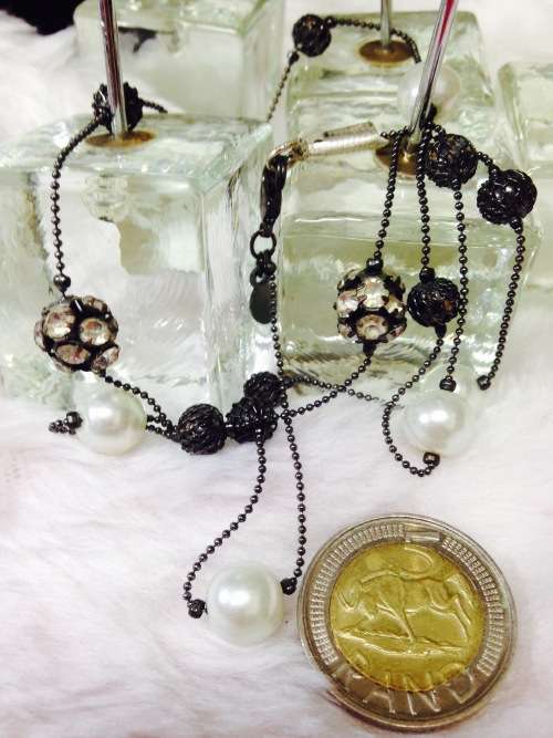 Crystals balls mix black + Silver tone  Necklace and pendant LooK at My Buy Now listings No Waiting