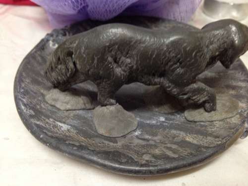 Ashtray or Candle Holder Pewter dog repaired LOOK At My BUY NOW LISTINGS NO WAITING