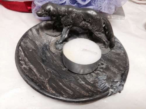 Ashtray or Candle Holder Pewter dog repaired LOOK At My BUY NOW LISTINGS NO WAITING