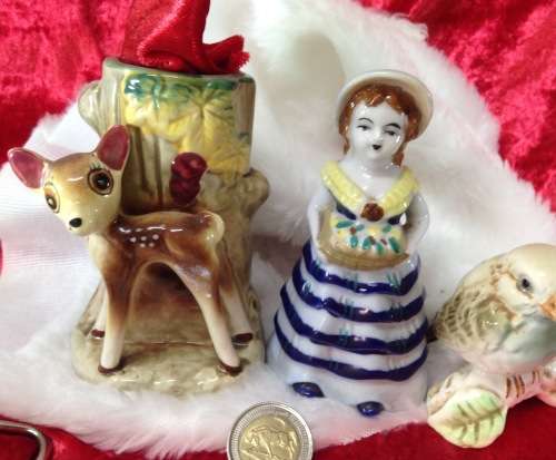 Bambi Spill Vase & Bird + Lady figurine has Epsom in Salt Holder