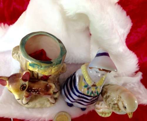Bambi Spill Vase & Bird + Lady figurine has Epsom in Salt Holder