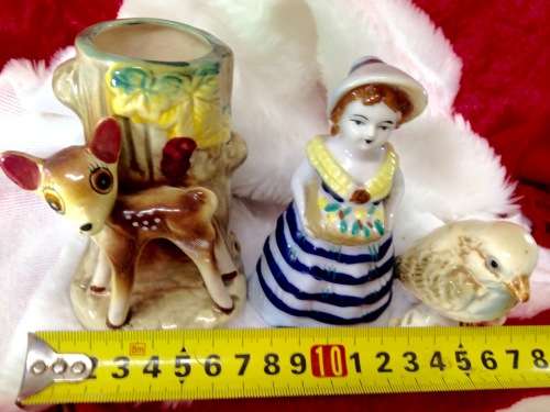 Bambi Spill Vase & Bird + Lady figurine has Epsom in Salt Holder