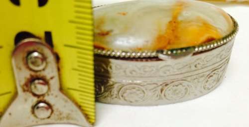 Pill box metal onyx top + Lipstick holder Gold tone has mirror