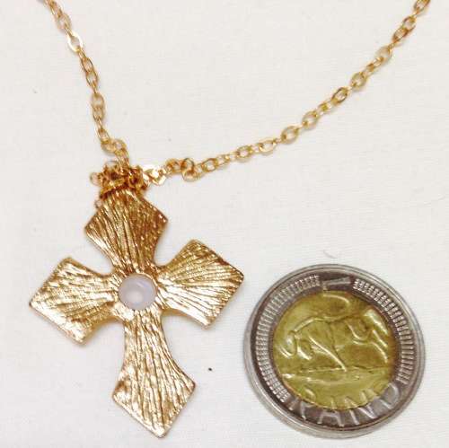 Necklace - CROSS Rose Gold has faux pearl Modern