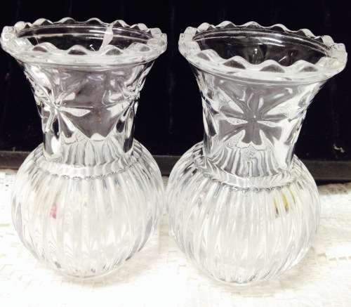 Vases - 2 Posy Glass*Cristal d Arque set Ribbed Saw Edge Flora