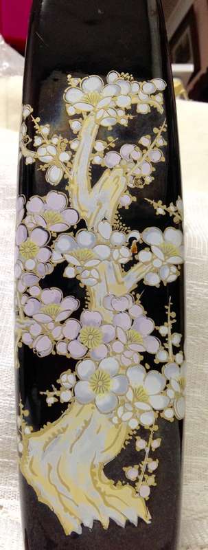 VASE ceramic Gilt ORIENTAL-Blossoms White/GreenBlack-height 285mm!  !!!!GREAT COUNTRY HOME DECOR!!!!