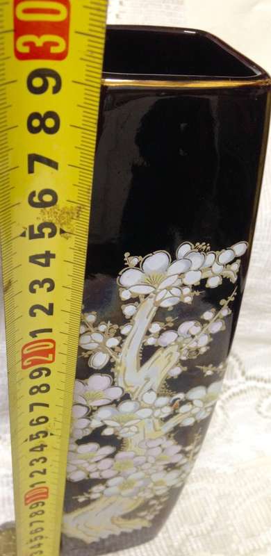 VASE ceramic Gilt ORIENTAL-Blossoms White/GreenBlack-height 285mm!  !!!!GREAT COUNTRY HOME DECOR!!!!