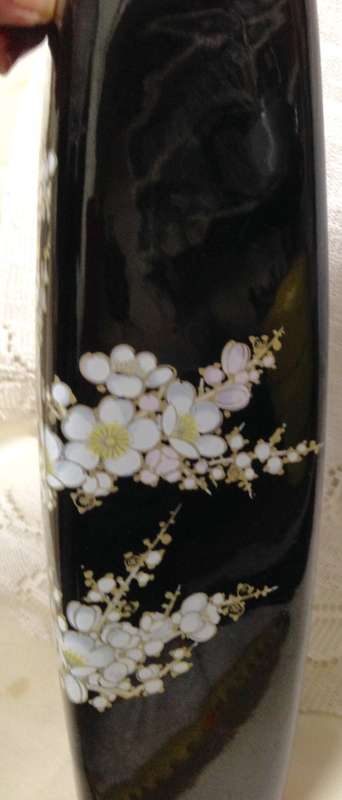 VASE ceramic Gilt ORIENTAL-Blossoms White/GreenBlack-height 285mm!  !!!!GREAT COUNTRY HOME DECOR!!!!