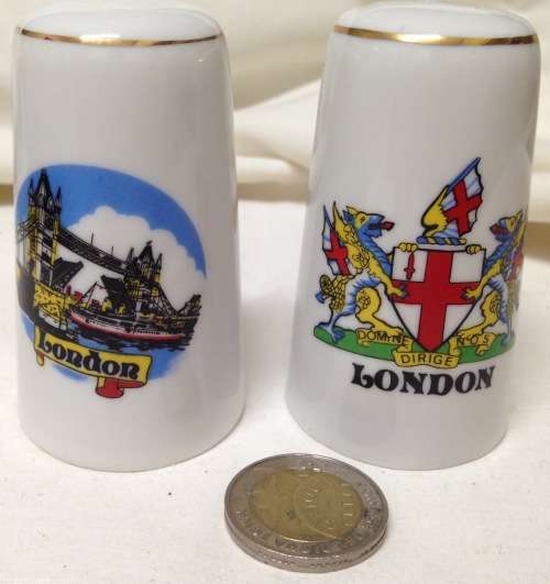 2 Condiment Shakers Salts British Souvenirs LOOK At My BUY NOW Listings NO WAITING