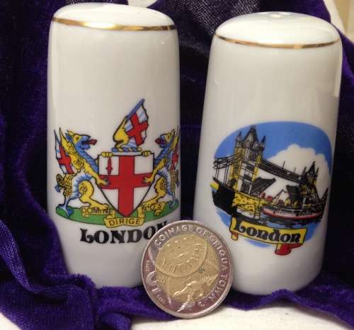 2 Condiment Shakers Salts British Souvenirs LOOK At My BUY NOW Listings NO WAITING