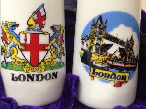 2 Condiment Shakers Salts British Souvenirs LOOK At My BUY NOW Listings NO WAITING
