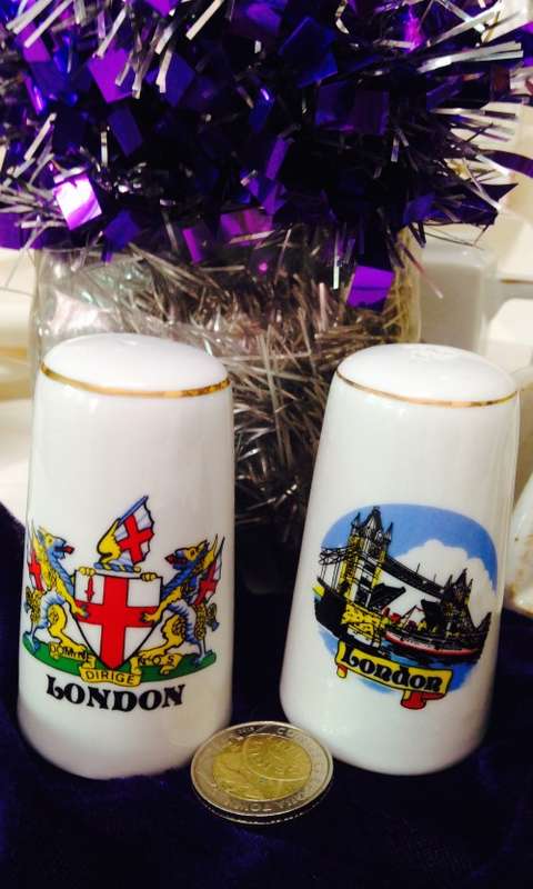 2 Condiment Shakers Salts British Souvenirs LOOK At My BUY NOW Listings NO WAITING
