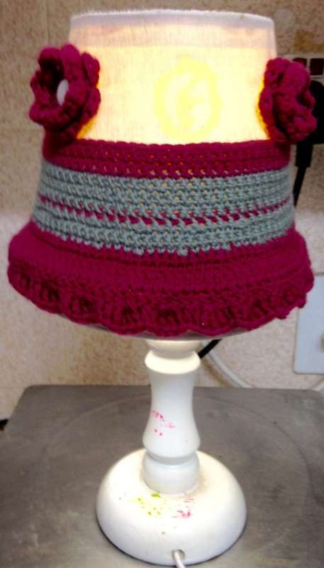 Lamp base Wood +Shade -Working Crochet flower*MOP buttons LOOK At My BUY NOW items NO WAITING