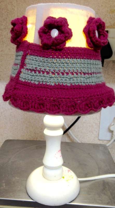 Lamp base Wood +Shade -Working Crochet flower*MOP buttons LOOK At My BUY NOW items NO WAITING