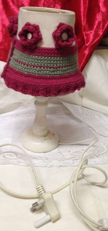 Lamp base Wood +Shade -Working Crochet flower*MOP buttons LOOK At My BUY NOW items NO WAITING