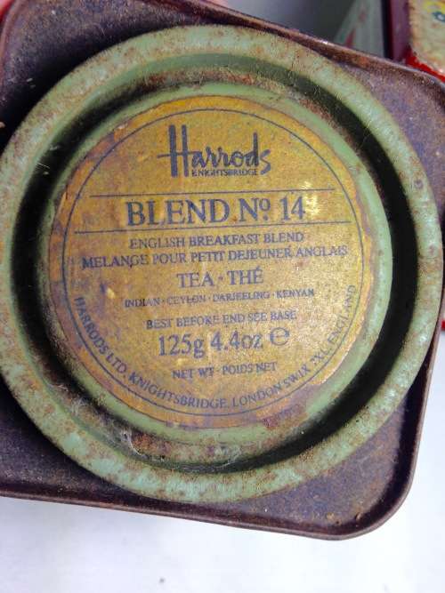 TINS TEA 1 HARRODS No 14 content DO NOT DRINK + 1 other LOOK at My BUY NOW listings NO WAITING