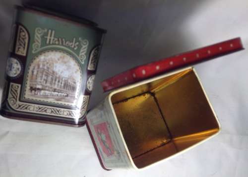 TINS TEA 1 HARRODS No 14 content DO NOT DRINK + 1 other LOOK at My BUY NOW listings NO WAITING