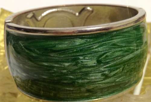 Bangle green colour- rhinestones wide cuff hinged clamper clasp