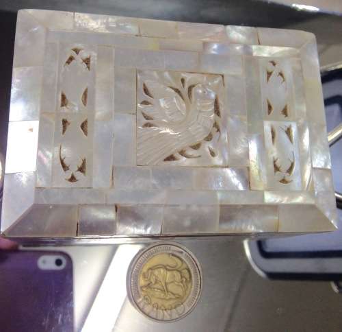 Antique Mother o Pearl box Dove Cutout lined Look at my Buy Now listings No Waiting