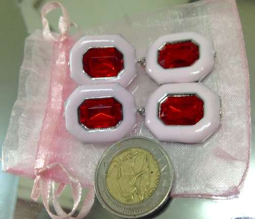 Pink Enamel Earrings Red Stones Synthetic + Chiffon Bag LOOK At My BUY NOW listings NO WAITING