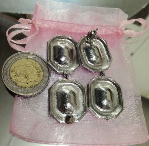 Pink Enamel Earrings Red Stones Synthetic + Chiffon Bag LOOK At My BUY NOW listings NO WAITING