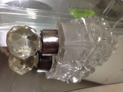 Crystal cut faceted PERFUME bottle+Stopper STERLING SILVER Collar lovely small -some damage