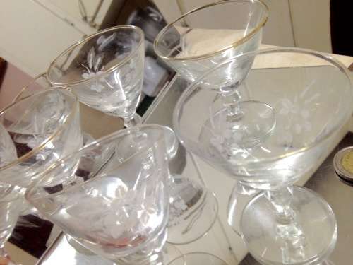 !!!RARE!!! 5 small art deco Sherry glasses black base +tray LooK at My Buy Now Listings No Waiting