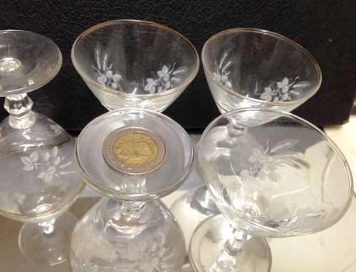 !!!RARE!!! 5 small art deco Sherry glasses black base +tray LooK at My Buy Now Listings No Waiting