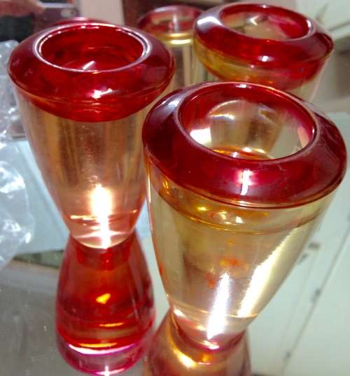 Vintage 3 Hand Blown Candle Sticks Red Gold Use both Ends