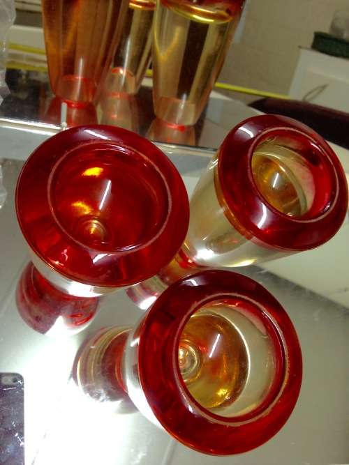 Vintage 3 Hand Blown Candle Sticks Red Gold Use both Ends