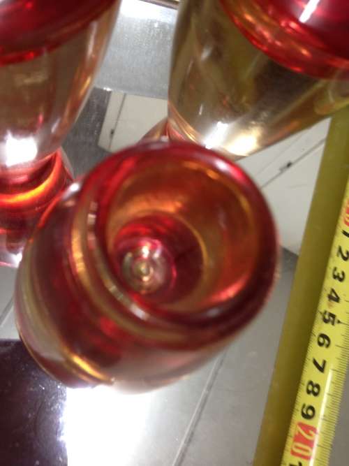 Vintage 3 Hand Blown Candle Sticks Red Gold Use both Ends