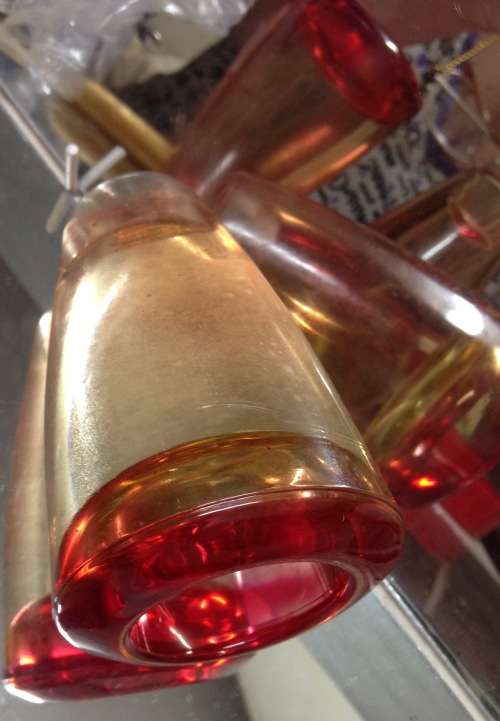Vintage 3 Hand Blown Candle Sticks Red Gold Use both Ends