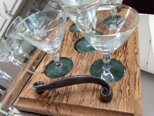 !!!RARE!!! 5 small art deco Sherry glasses black base +tray LooK at My Buy Now Listings No Waiting