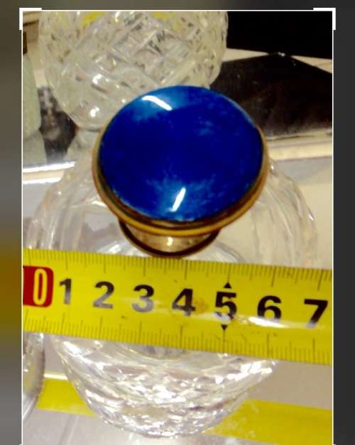 C1910 GUILLOCH blue enamel Top Cut Crystal PERFUME BOTTLE LOOK At My BUY NOW LISTINGS NO WAITING