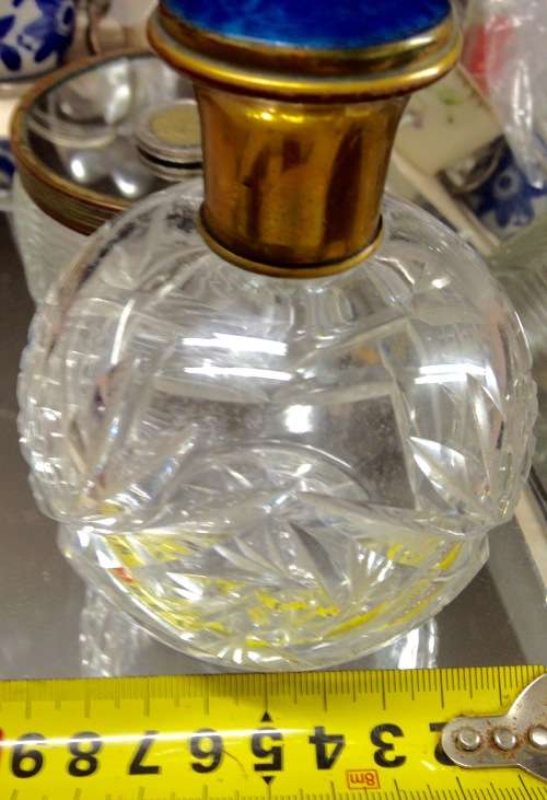 C1910 GUILLOCH blue enamel Top Cut Crystal PERFUME BOTTLE LOOK At My BUY NOW LISTINGS NO WAITING