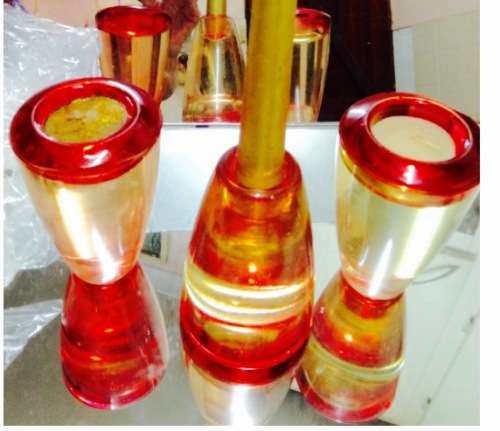 Vintage 3 Hand Blown Candle Sticks Red Gold Use both Ends
